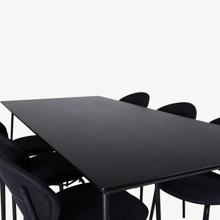 Petra söögilauakomplekt kuuele, must MDF ja metall, GR22102 – 3