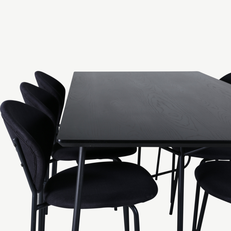 Petra söögilauakomplekt kuuele, must MDF ja metall - GR22102