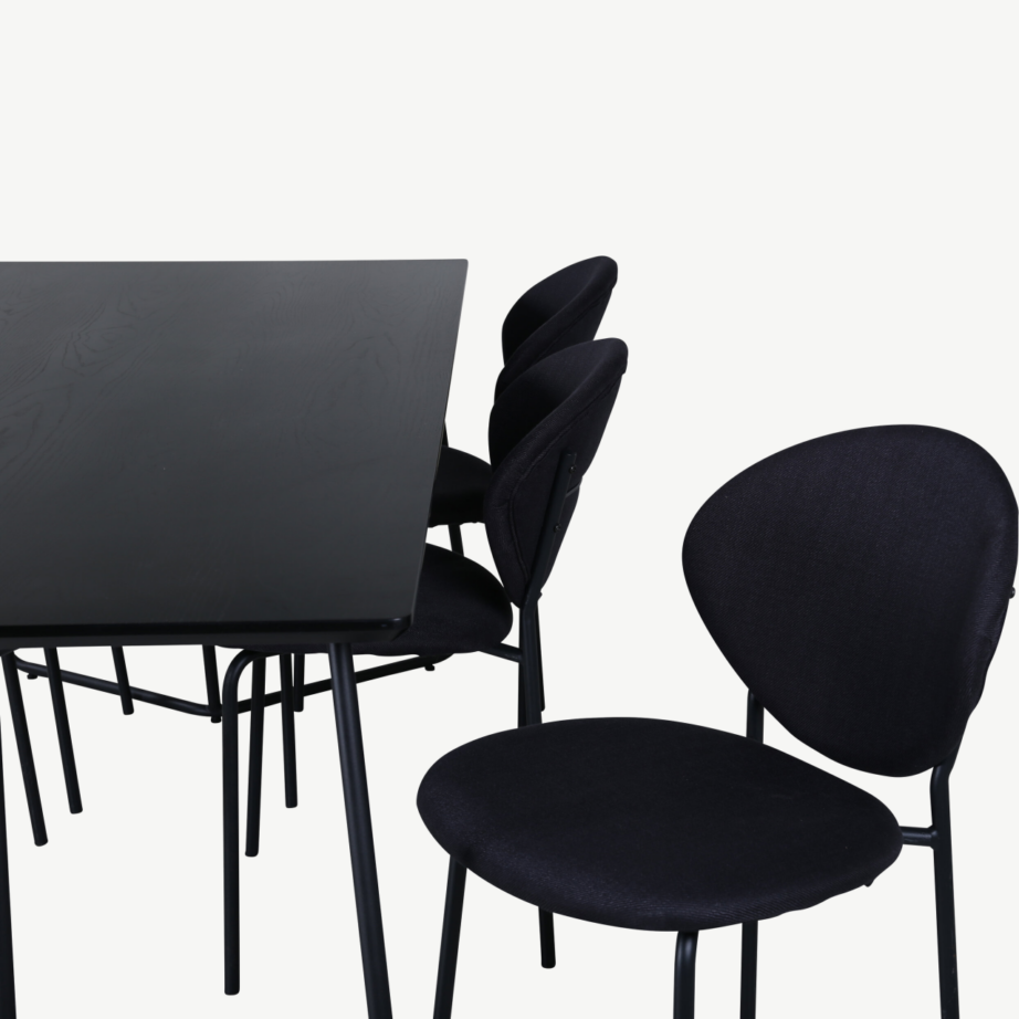 Petra söögilauakomplekt kuuele, must MDF ja metall, GR22102 – 5