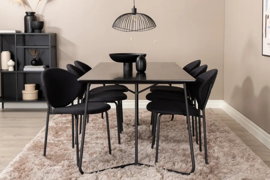 Petra söögilauakomplekt kuuele, must MDF ja metall, GR22102 – 6