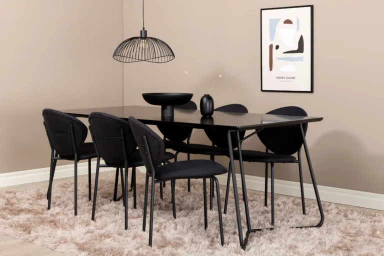 Petra söögilauakomplekt kuuele, must MDF ja metall - GR22102