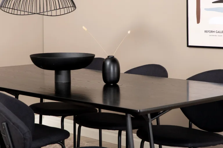 Petra söögilauakomplekt kuuele, must MDF ja metall - GR22102