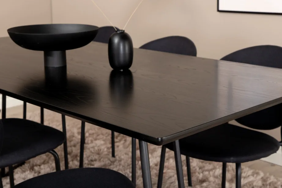 Petra söögilauakomplekt kuuele, must MDF ja metall, GR22102 – 9