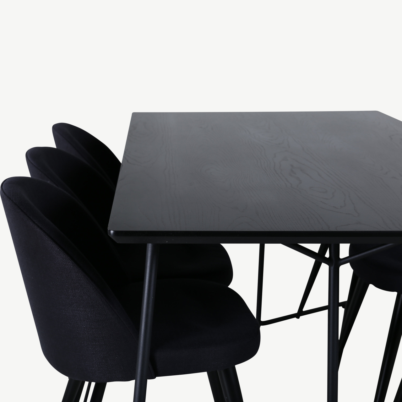 Must söögilauakomplekt Petra (laud 190x90 cm, 6 musta sametist tooli) - GR22103