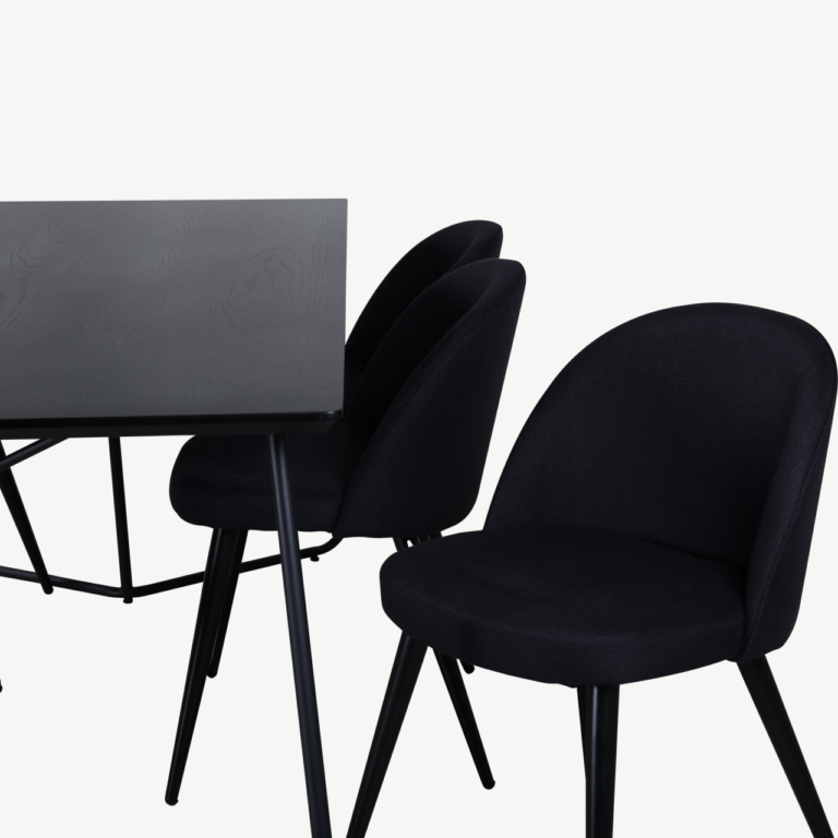 Must söögilauakomplekt Petra (laud 190x90 cm, 6 musta sametist tooli) - GR22103