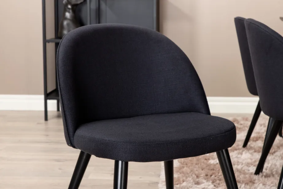 Must söögilauakomplekt Petra (laud 190×90 cm, 6 musta sametist tooli), GR22103 – 9