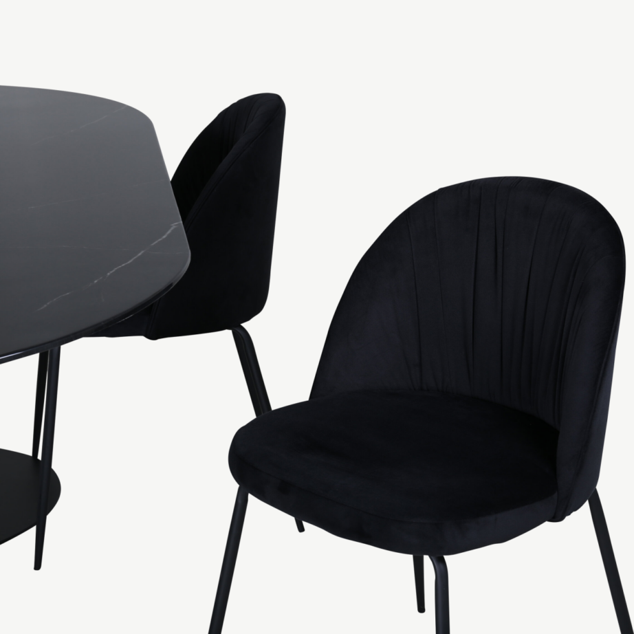 Ovaalne söögilauakomplekt Pillan (musta klaasiga laud, mustad samettoolid), GR22128 – 4