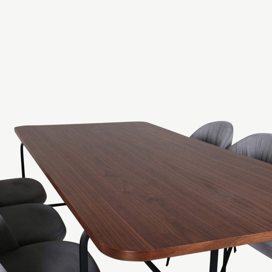 Ristkülikukujuline söögikomplekt Uno – pähklispoon laud ja hallid velvetist toolid, GR22154 – 3