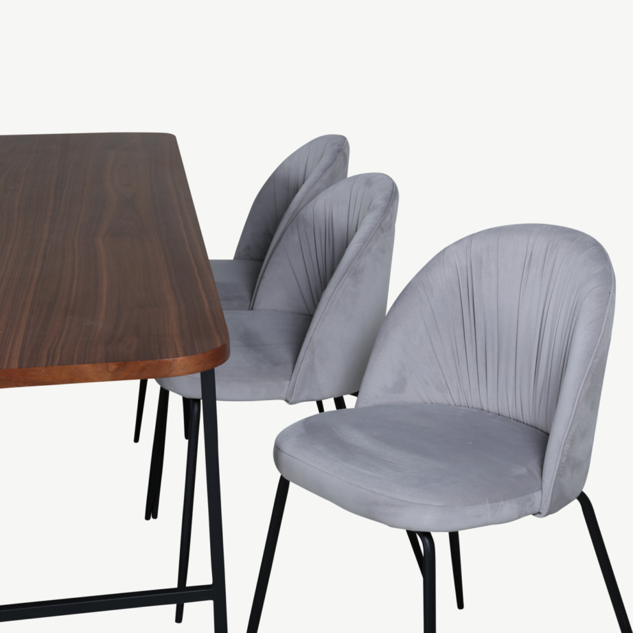 Ristkülikukujuline söögikomplekt Uno – pähklispoon laud ja hallid velvetist toolid, GR22154 – 5