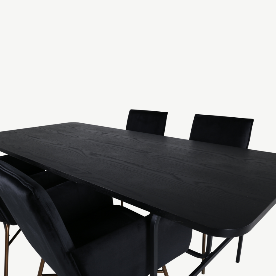 Must ristkülikukujuline söögitoakomplekt Uno lauaga ja nelja pehme sametist Petra tooliga, GR22156 – 3
