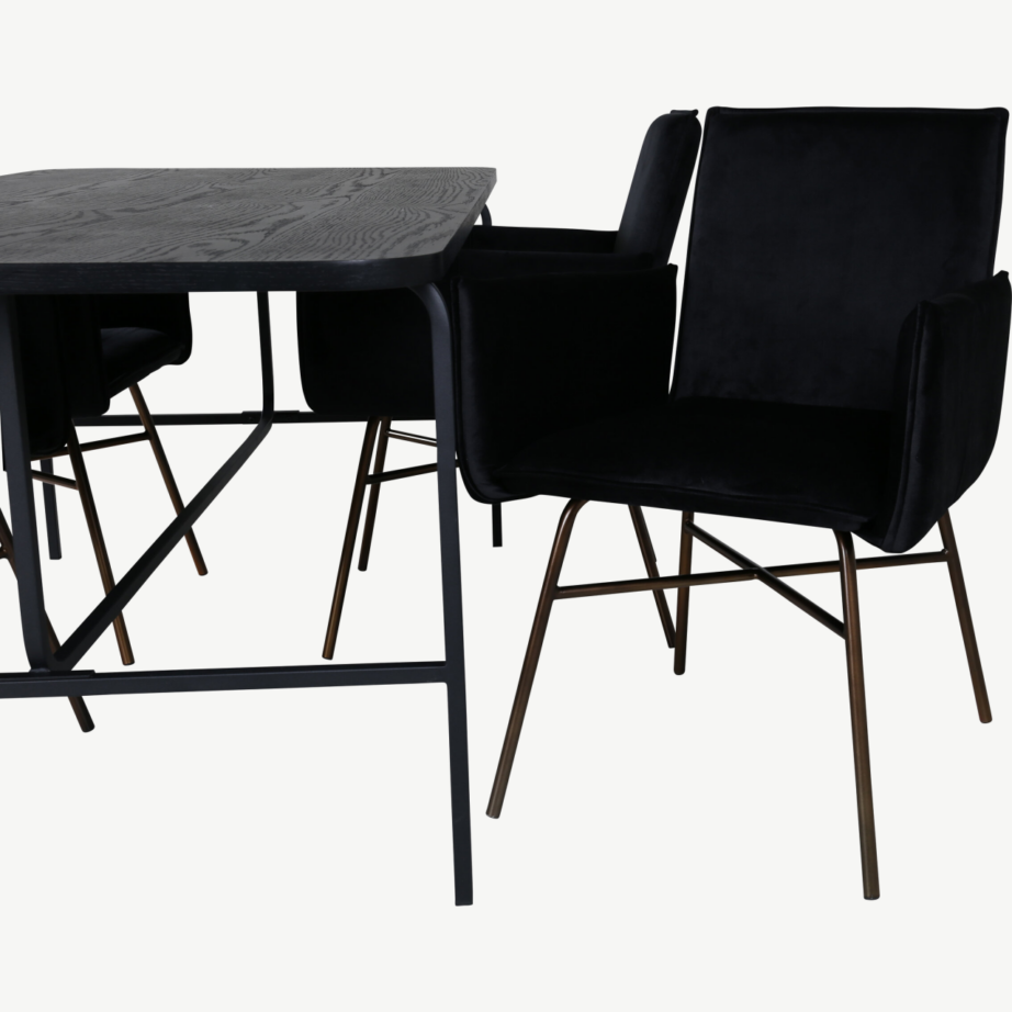 Must ristkülikukujuline söögitoakomplekt Uno lauaga ja nelja pehme sametist Petra tooliga, GR22156 – 4