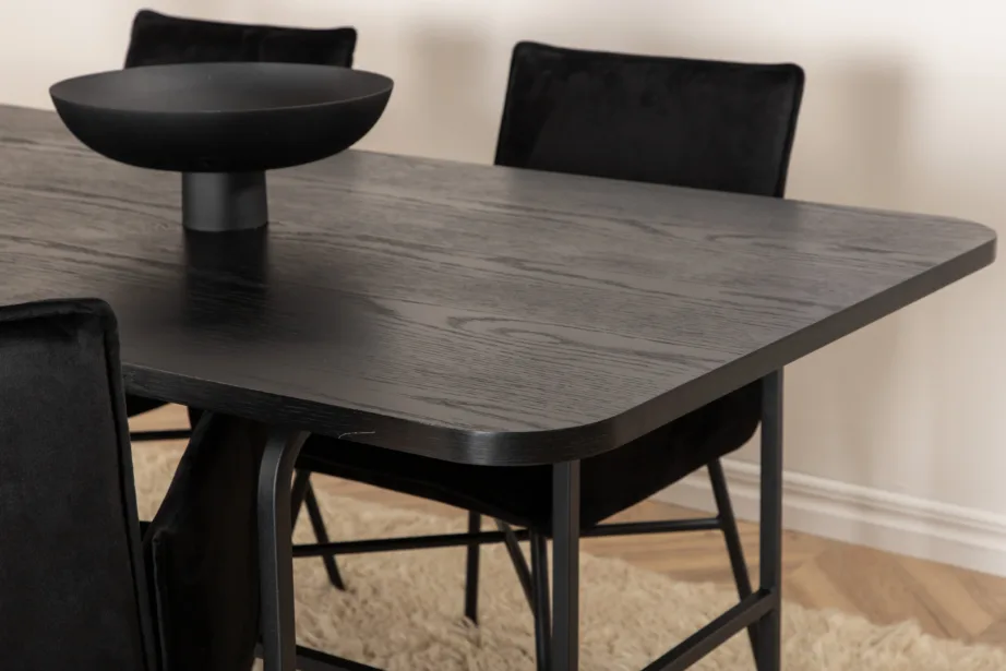 Must ristkülikukujuline söögitoakomplekt Uno lauaga ja nelja pehme sametist Petra tooliga, GR22156 – 7