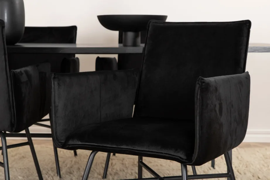 Must ristkülikukujuline söögitoakomplekt Uno lauaga ja nelja pehme sametist Petra tooliga, GR22156 – 8