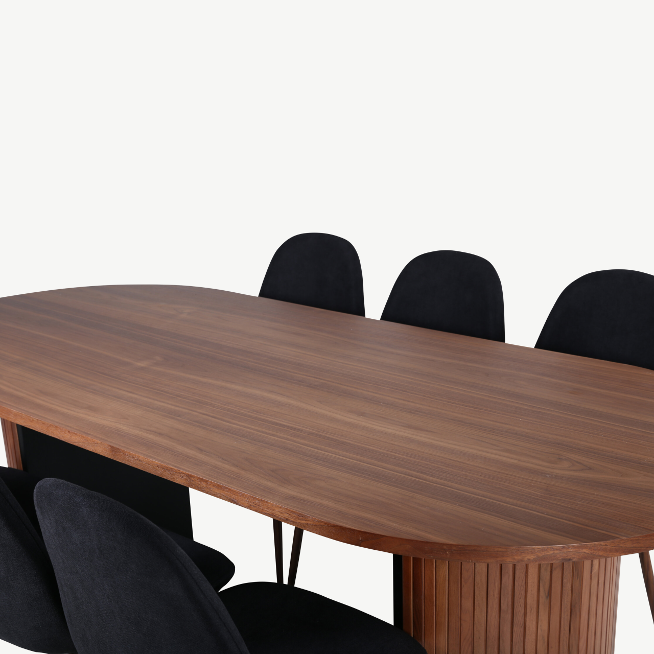 Ovaalne pähklispooniga söögilaud Bianca ja 6 musta Polar tooli - GR22186