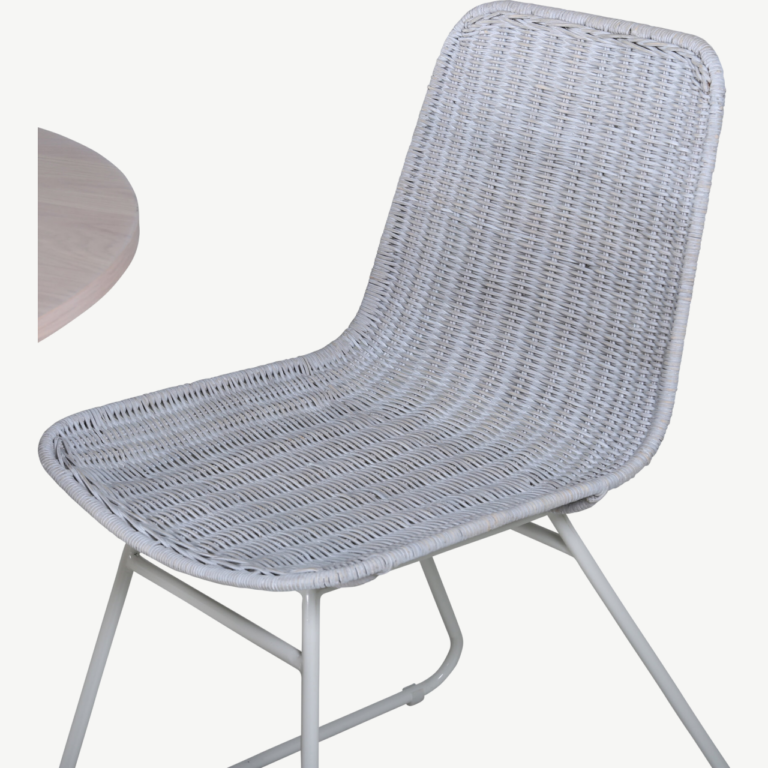Ümmargune söögilaud Bianca valge peitsiga, 110cm + rotangist tool - GR22212