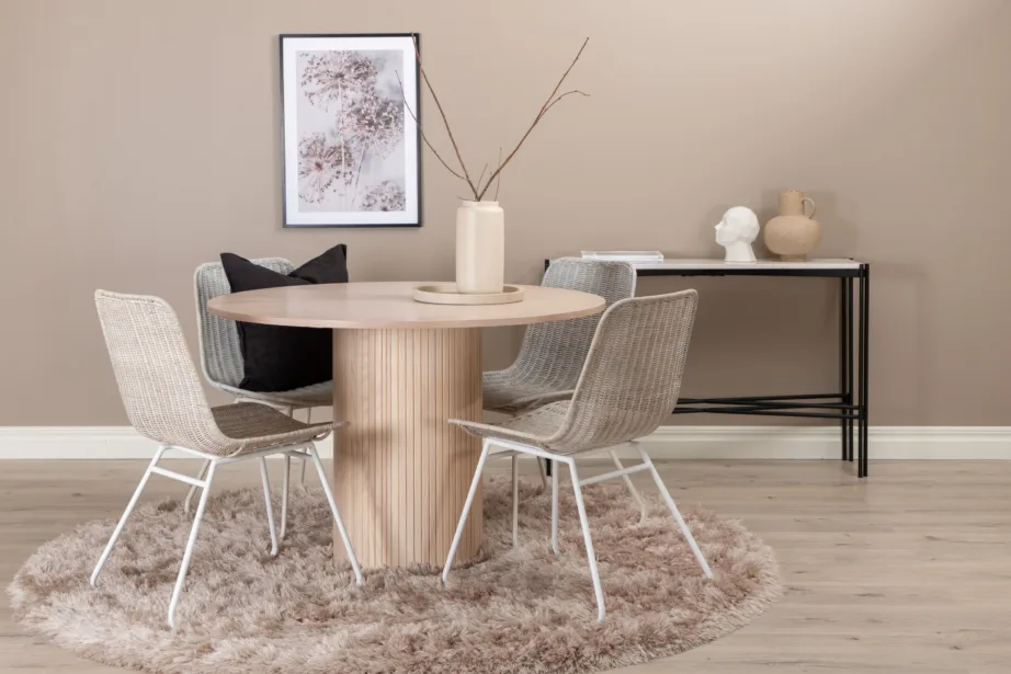 Ümmargune söögilaud Bianca valge peitsiga, 110cm + rotangist tool, GR22212 – 4