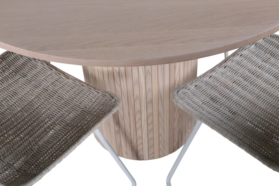 Ümmargune söögilaud Bianca valge peitsiga, 110cm + rotangist tool, GR22212 – 7