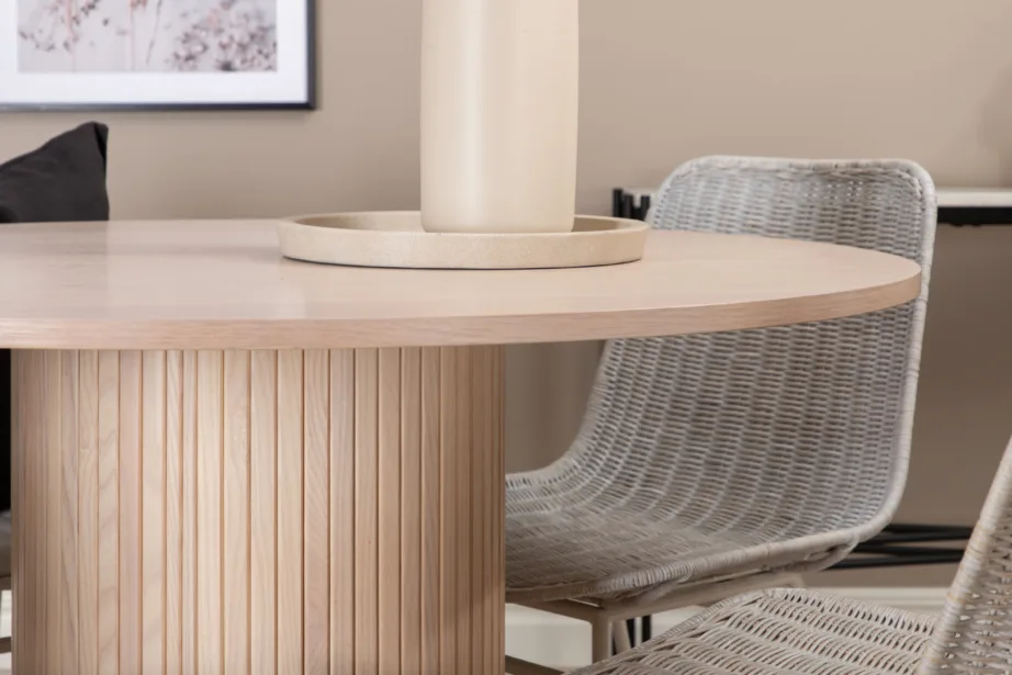 Ümmargune söögilaud Bianca valge peitsiga, 110cm + rotangist tool, GR22212 – 8