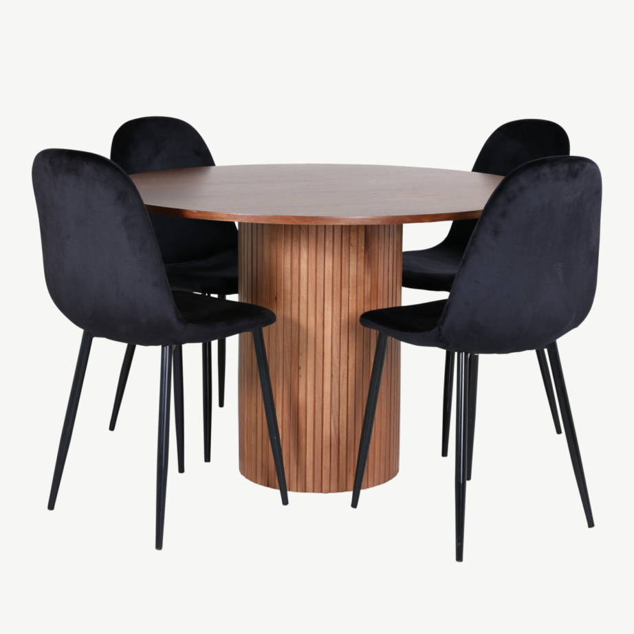 Ümmargune söögilaud Bianca pähklispooniga ja must söögitool Polar, GR22216 – 2