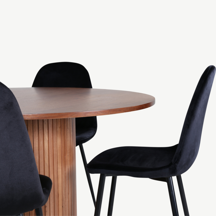 Ümmargune söögilaud Bianca pähklispooniga ja must söögitool Polar, GR22216 – 3