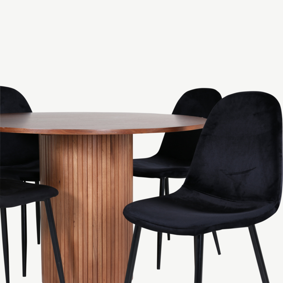 Ümmargune söögilaud Bianca pähklispooniga ja must söögitool Polar, GR22216 – 4