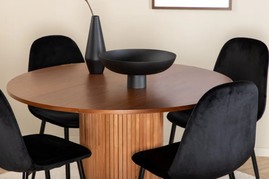 Ümmargune söögilaud Bianca pähklispooniga ja must söögitool Polar, GR22216 – 6