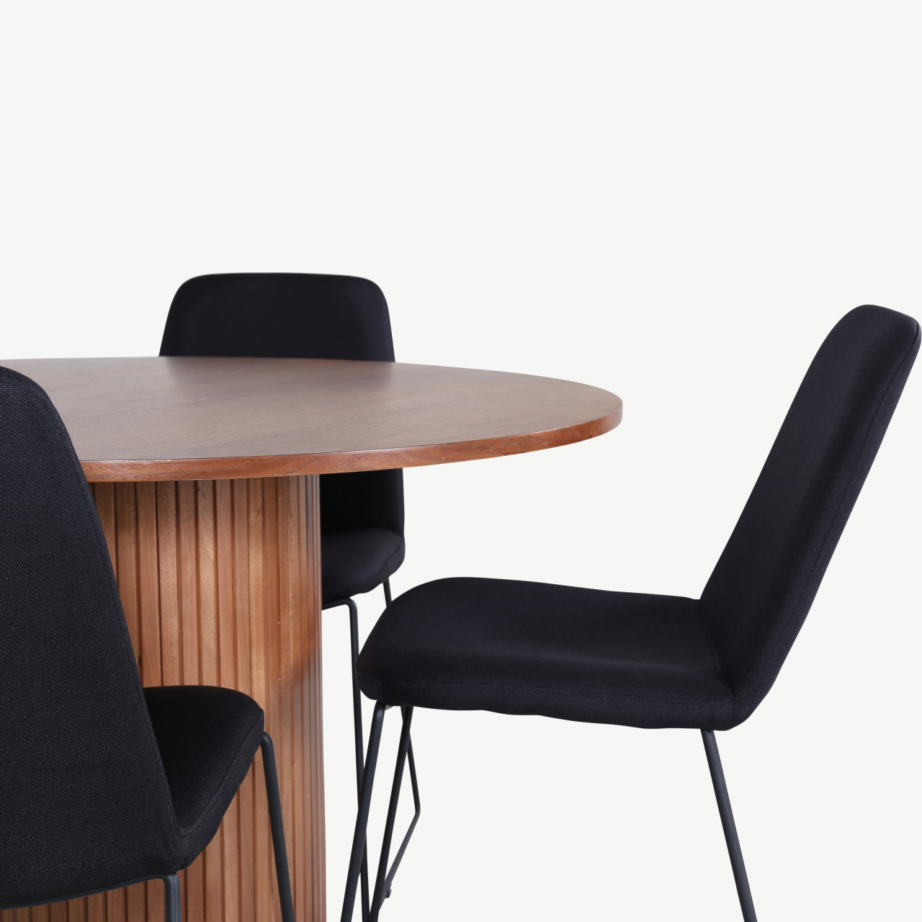 Ümmargune söögilaud Bianca (pähklispoon, ø110cm) ja mustad Muce söögitoolid, GR22217 – 3