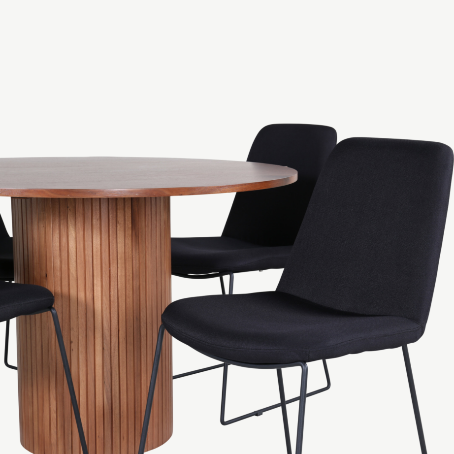 Ümmargune söögilaud Bianca (pähklispoon, ø110cm) ja mustad Muce söögitoolid, GR22217 – 4