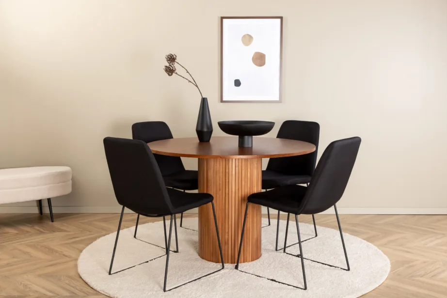Ümmargune söögilaud Bianca (pähklispoon, ø110cm) ja mustad Muce söögitoolid, GR22217 – 5