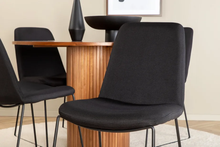 Ümmargune söögilaud Bianca (pähklispoon, ø110cm) ja mustad Muce söögitoolid, GR22217 – 8