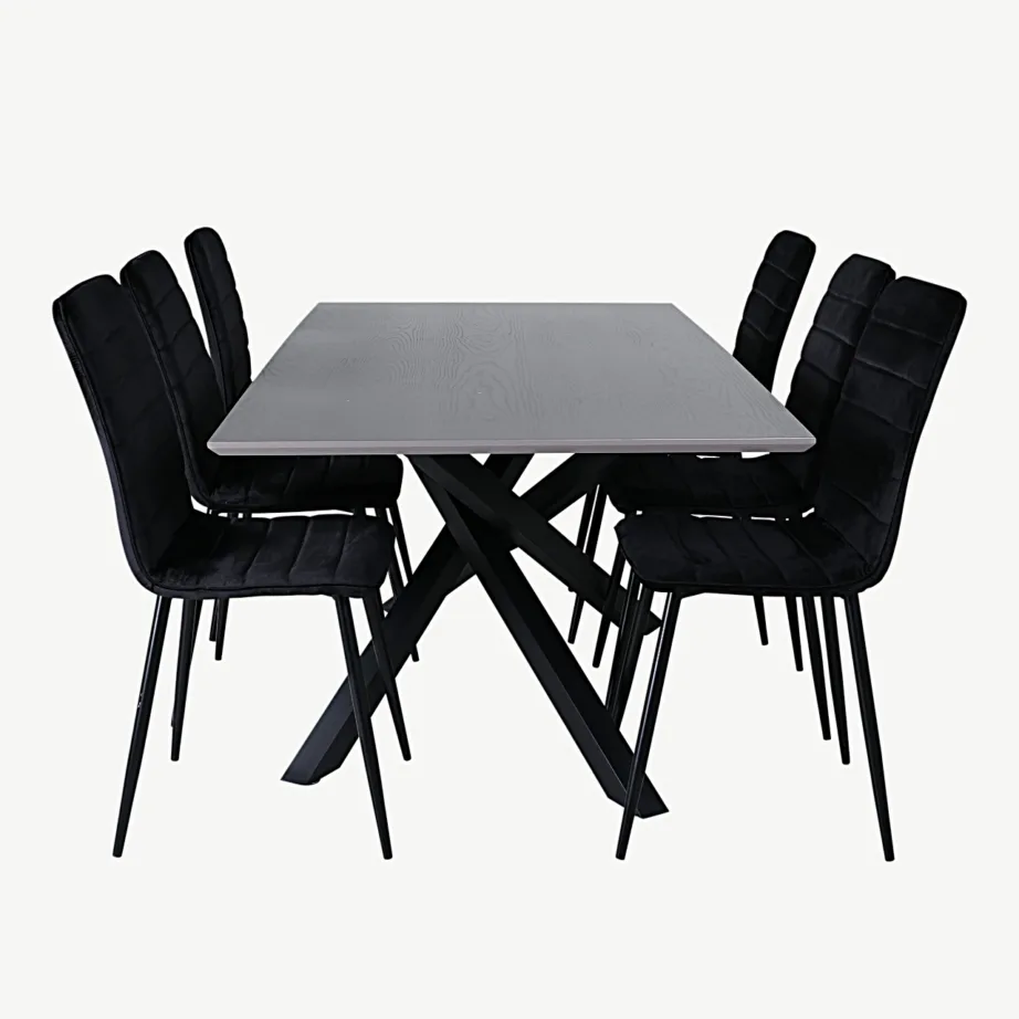 Hall ristkülikukujuline söögilaud Piazza ja mustad sametist Windu toolid, GR22267 – 2