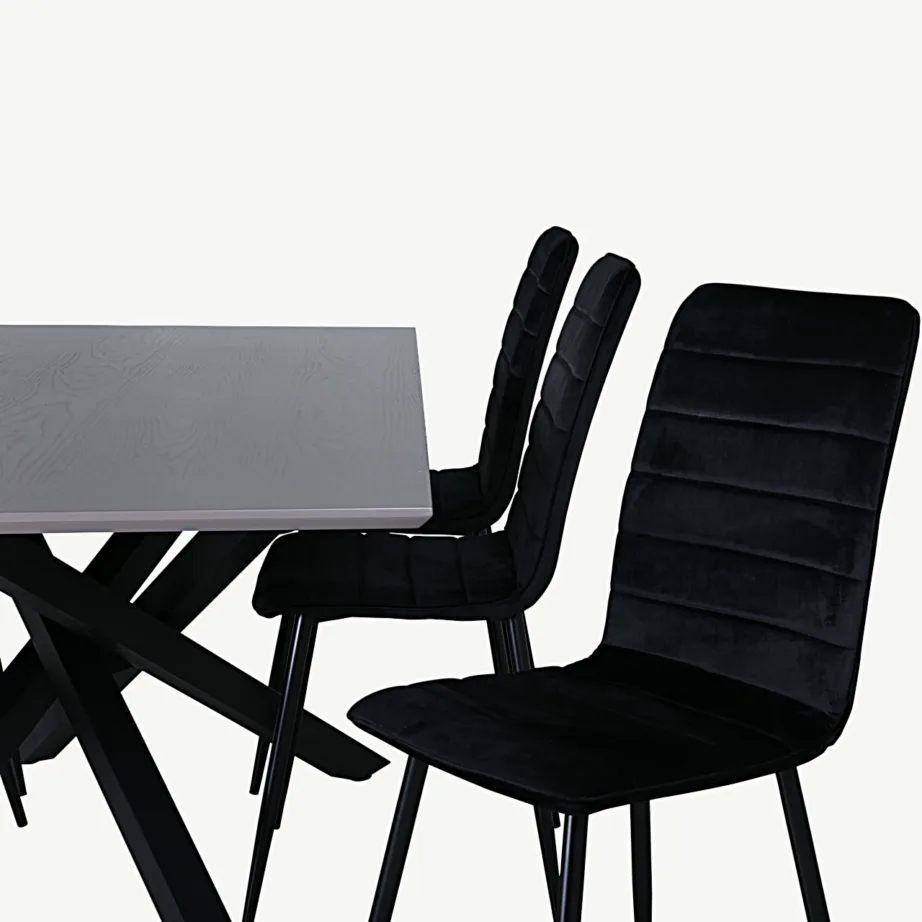 Hall ristkülikukujuline söögilaud Piazza ja mustad sametist Windu toolid, GR22267 – 4