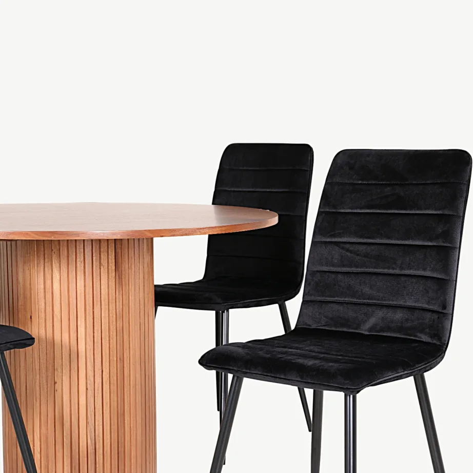 Ümmargune söögilauakomplekt Bianca pähklivineeriga ja mustade sametist toolidega Windu (1 laud + 4 tooli), GR22496 – 3