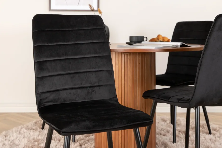 Ümmargune söögilauakomplekt Bianca pähklivineeriga ja mustade sametist toolidega Windu (1 laud + 4 tooli), GR22496 – 7