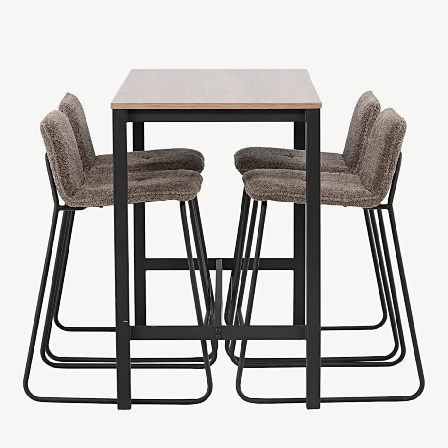 Pähklitooni Camdeni baarilaud ja neli tumehalli mikrokiudkangaga Bisbee baaritooli, GR23233 – 2