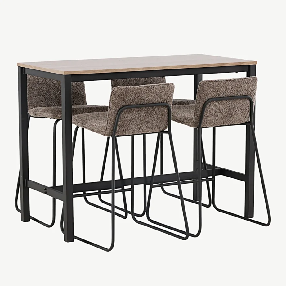 Pähklitooni Camdeni baarilaud ja neli tumehalli mikrokiudkangaga Bisbee baaritooli, GR23233 – 3