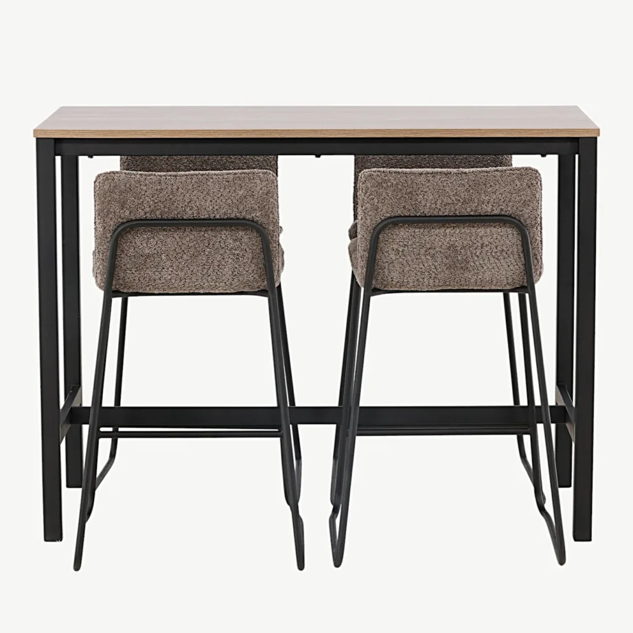 Pähklitooni Camdeni baarilaud ja neli tumehalli mikrokiudkangaga Bisbee baaritooli, GR23233 – 4