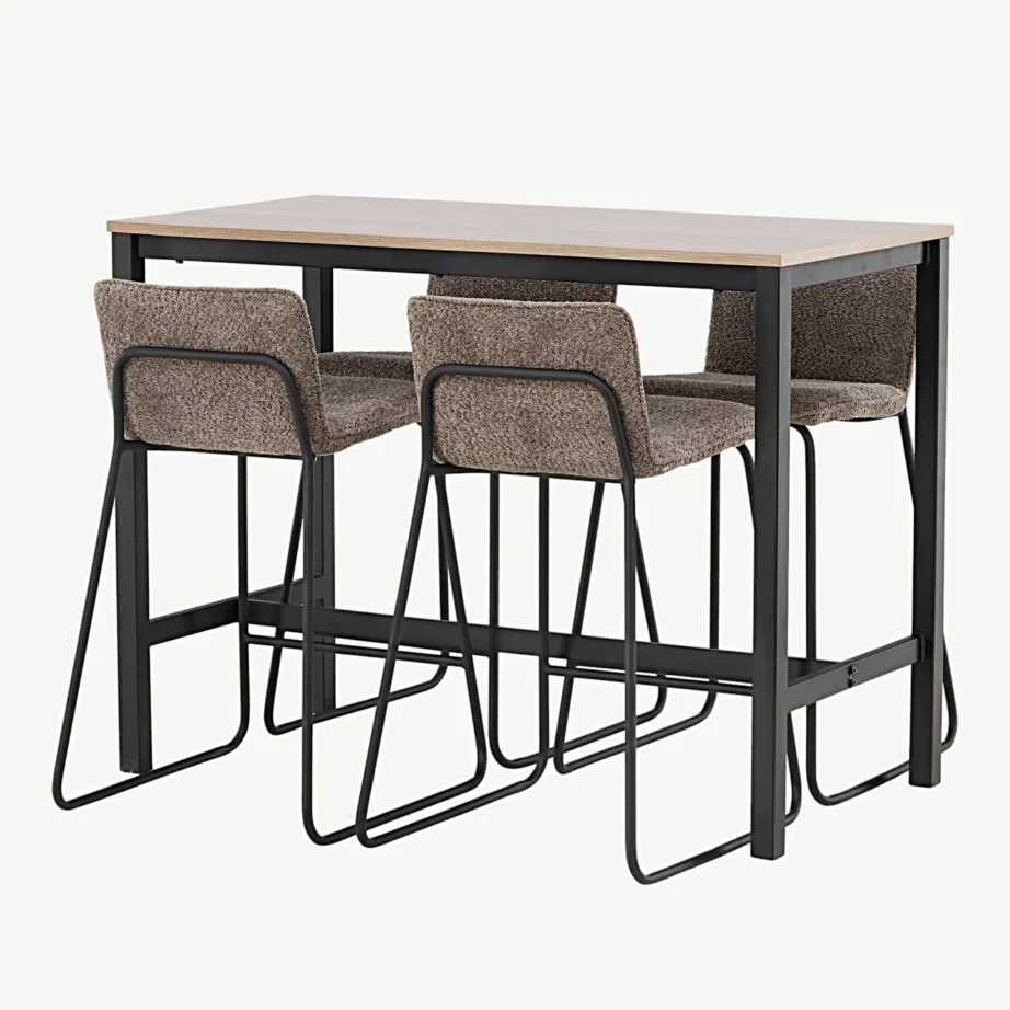 Pähklitooni Camdeni baarilaud ja neli tumehalli mikrokiudkangaga Bisbee baaritooli, GR23233 – 5