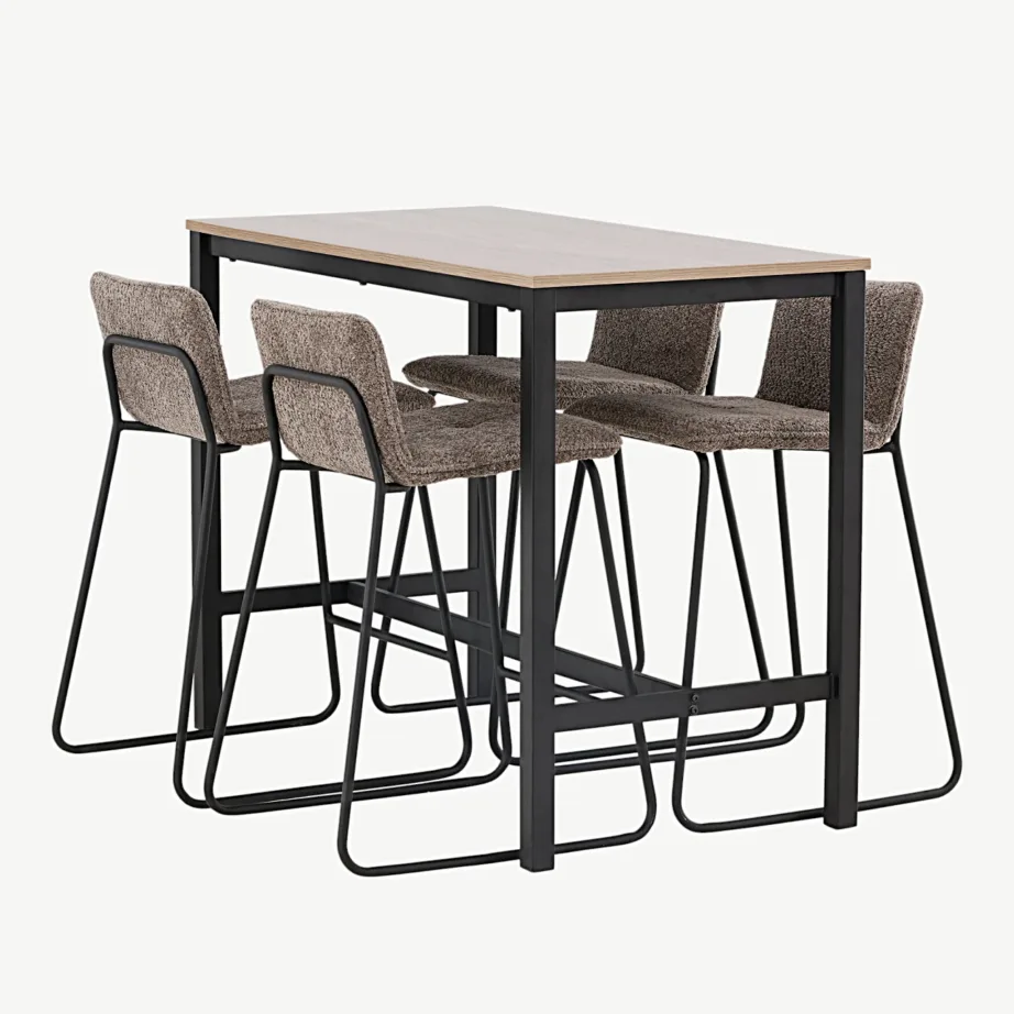 Pähklitooni Camdeni baarilaud ja neli tumehalli mikrokiudkangaga Bisbee baaritooli, GR23233 – 6