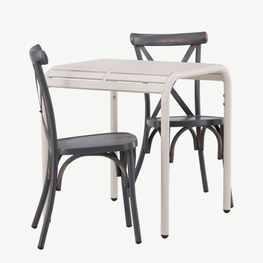 Borneo alumiiniumist söögikomplekt õue, beež laud ja tumehall tool, GR23320 – 2