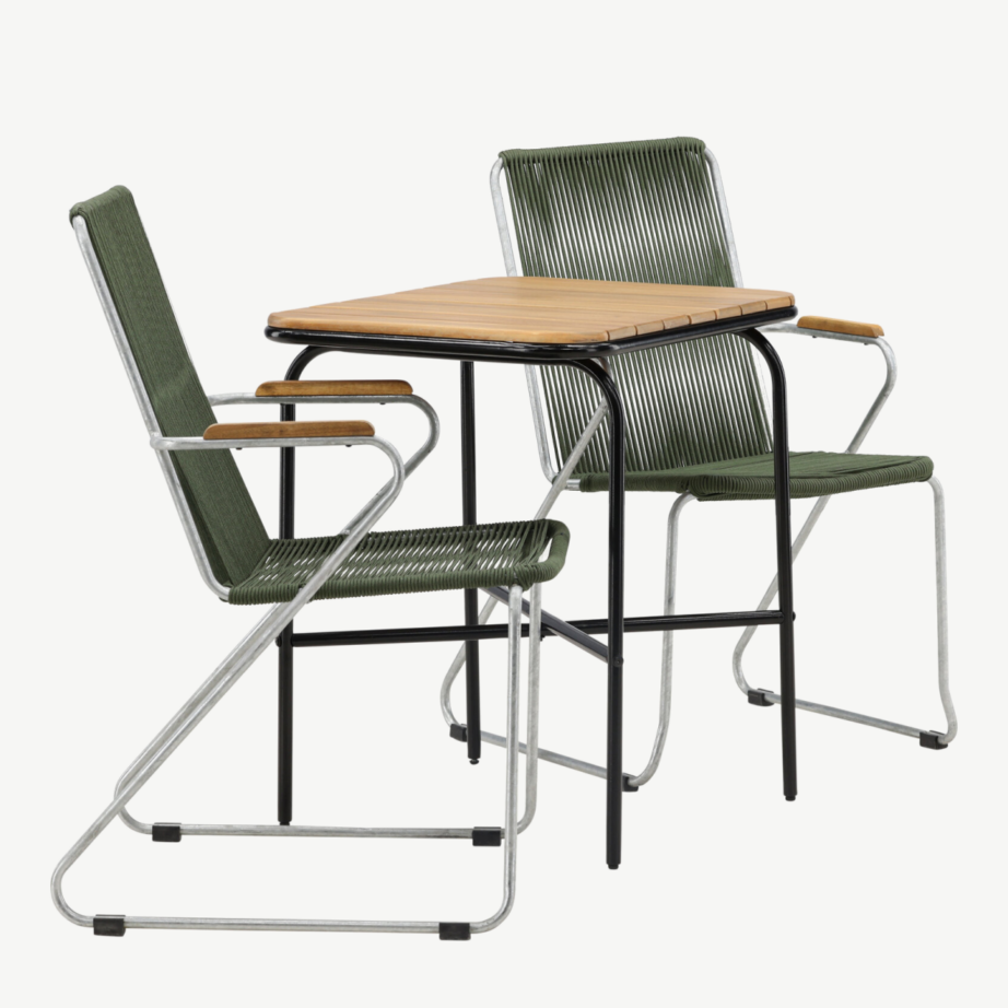 Ristkülikukujuline aiamööblikomplekt Holmbeck (akaatsiapuit, must teras, roheline köisiste), GR23384 – 2