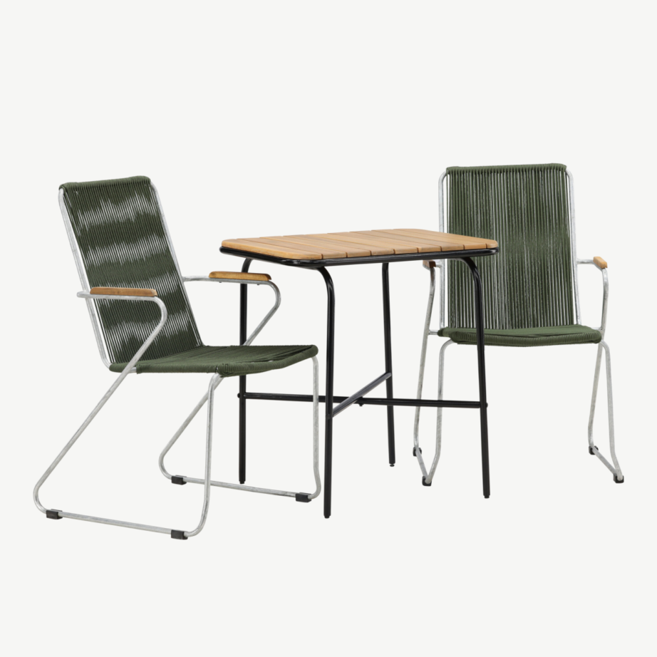 Ristkülikukujuline aiamööblikomplekt Holmbeck (akaatsiapuit, must teras, roheline köisiste), GR23384 – 3