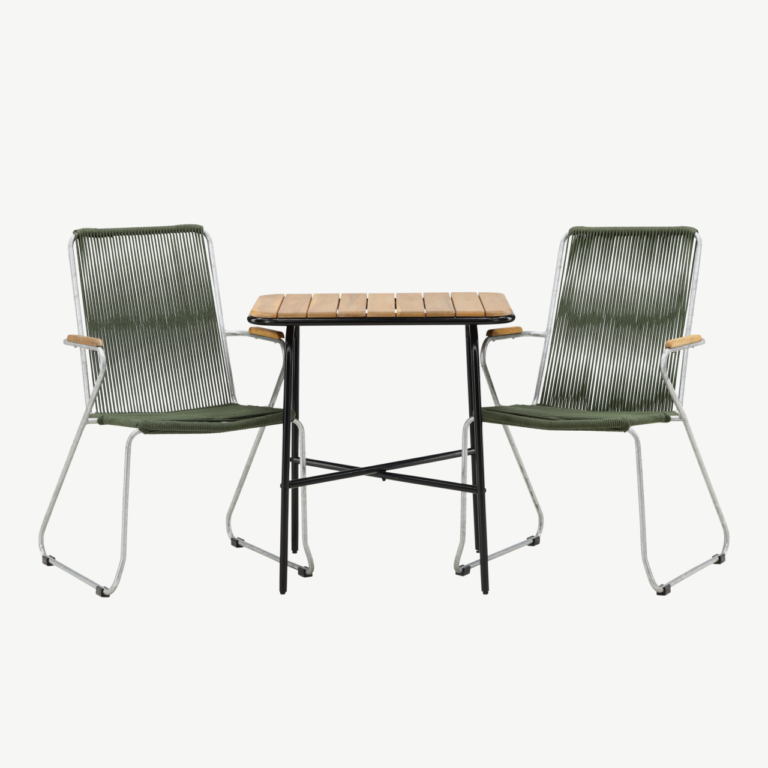Ristkülikukujuline aiamööblikomplekt Holmbeck (akaatsiapuit, must teras, roheline köisiste) - GR23384