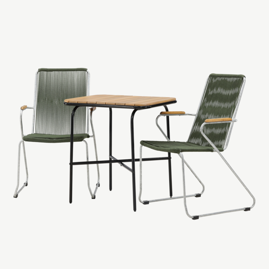 Ristkülikukujuline aiamööblikomplekt Holmbeck (akaatsiapuit, must teras, roheline köisiste), GR23384 – 5