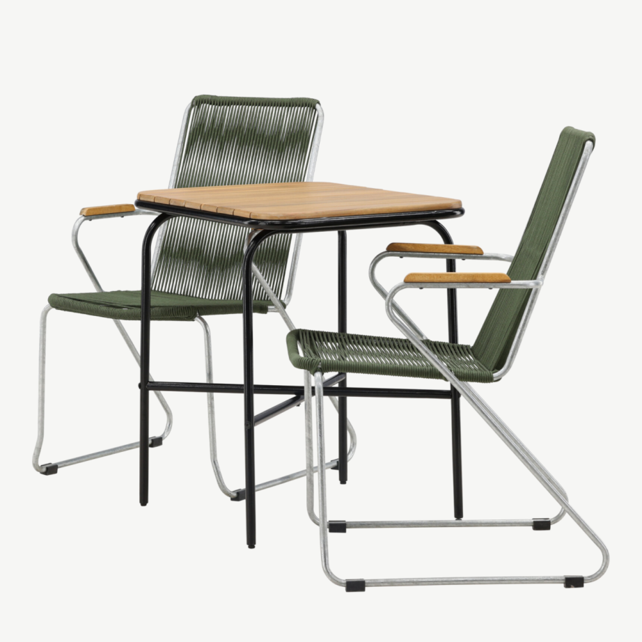 Ristkülikukujuline aiamööblikomplekt Holmbeck (akaatsiapuit, must teras, roheline köisiste), GR23384 – 6