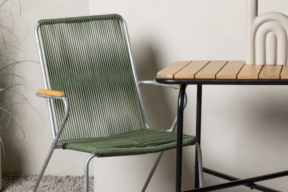 Ristkülikukujuline aiamööblikomplekt Holmbeck (akaatsiapuit, must teras, roheline köisiste), GR23384 – 9