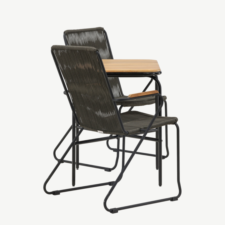 Ristkülikukujuline terrassimööbli komplekt Holmbeck (akaatsiapuit, must teras, 2 tooli) - GR23385