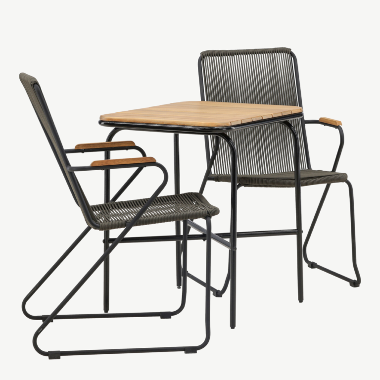 Ristkülikukujuline terrassimööbli komplekt Holmbeck (akaatsiapuit, must teras, 2 tooli) - GR23385