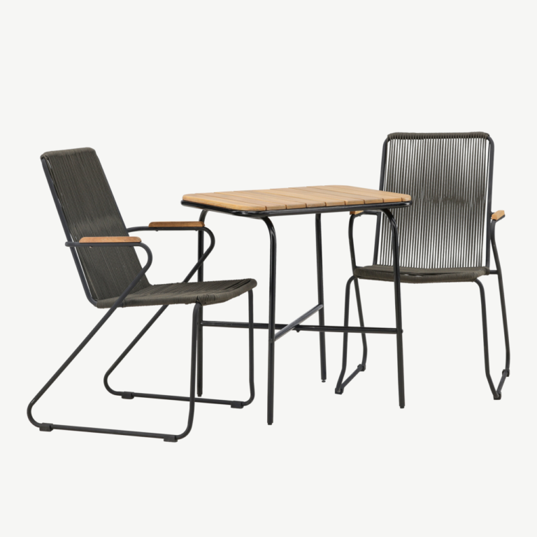 Ristkülikukujuline terrassimööbli komplekt Holmbeck (akaatsiapuit, must teras, 2 tooli) - GR23385