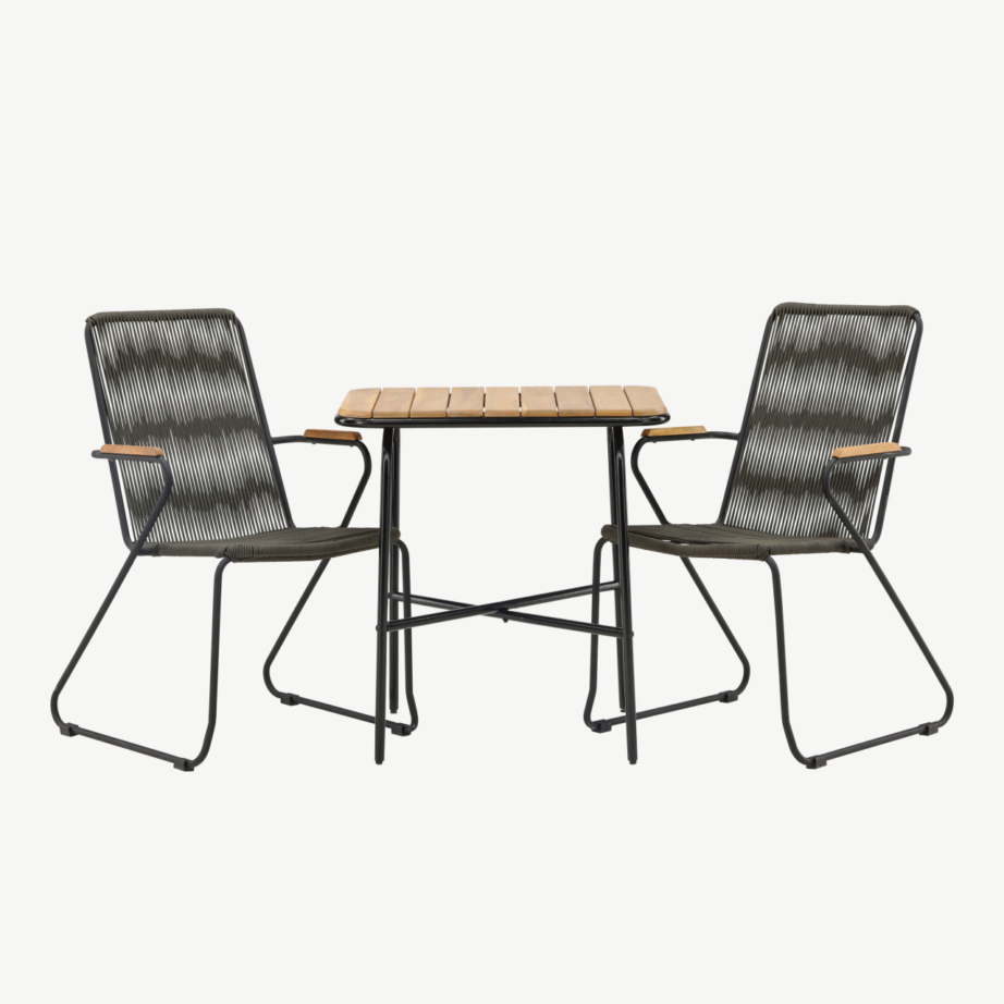 Ristkülikukujuline terrassimööbli komplekt Holmbeck (akaatsiapuit, must teras, 2 tooli), GR23385 – 4